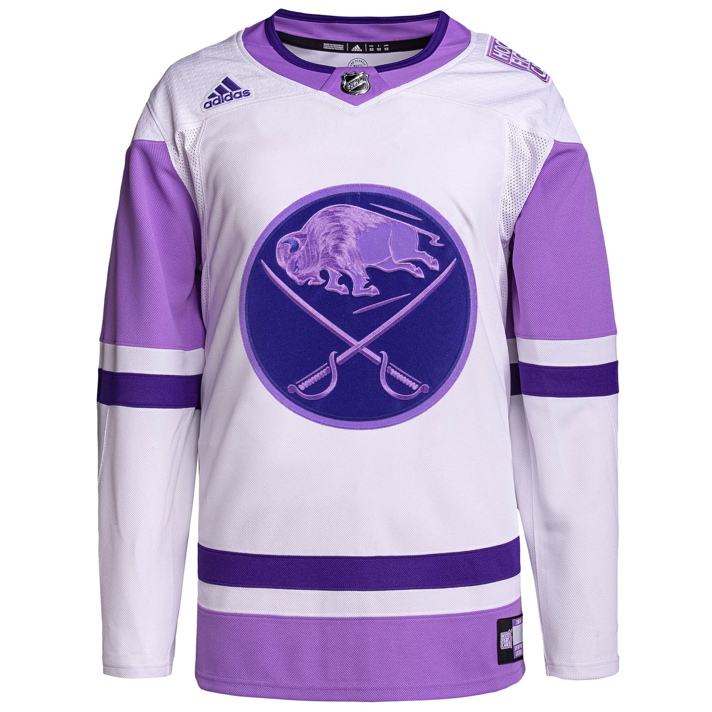 Buffalo Sabres adidas Hockey Fights Cancer Primegreen Authentic Blank Practice Jersey - White/Purple
